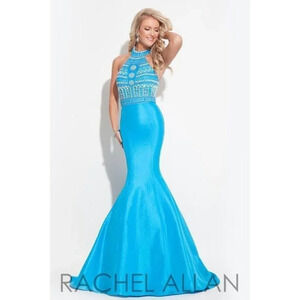 NWT Rachel Allan 7103A Turqouise Beaded Formal Gown $438